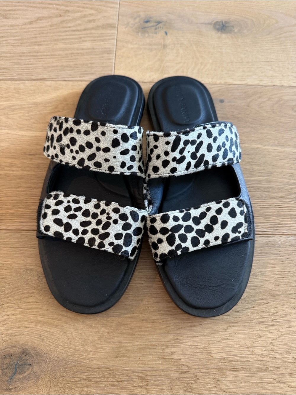 Poppy Barley Black Slide Sandals with Animal Print Straps
